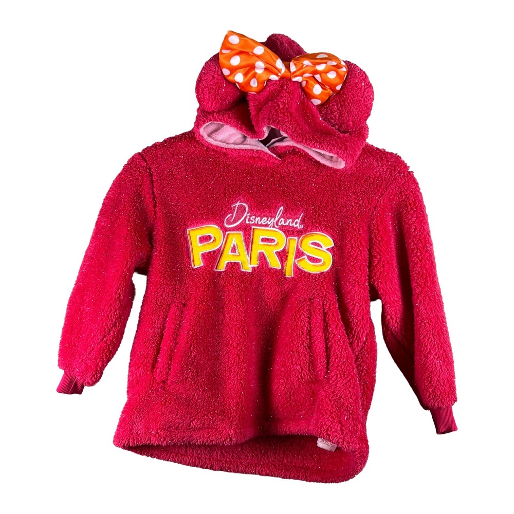 Disneyland Paris Minnie Mouse Fleece Hoodie Girls Size 4/6 Pink Coquette